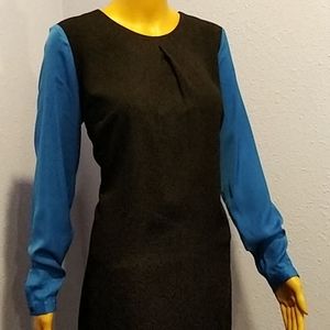 FREE Colorblock Shift Mini Blue Black Dress Pleat
